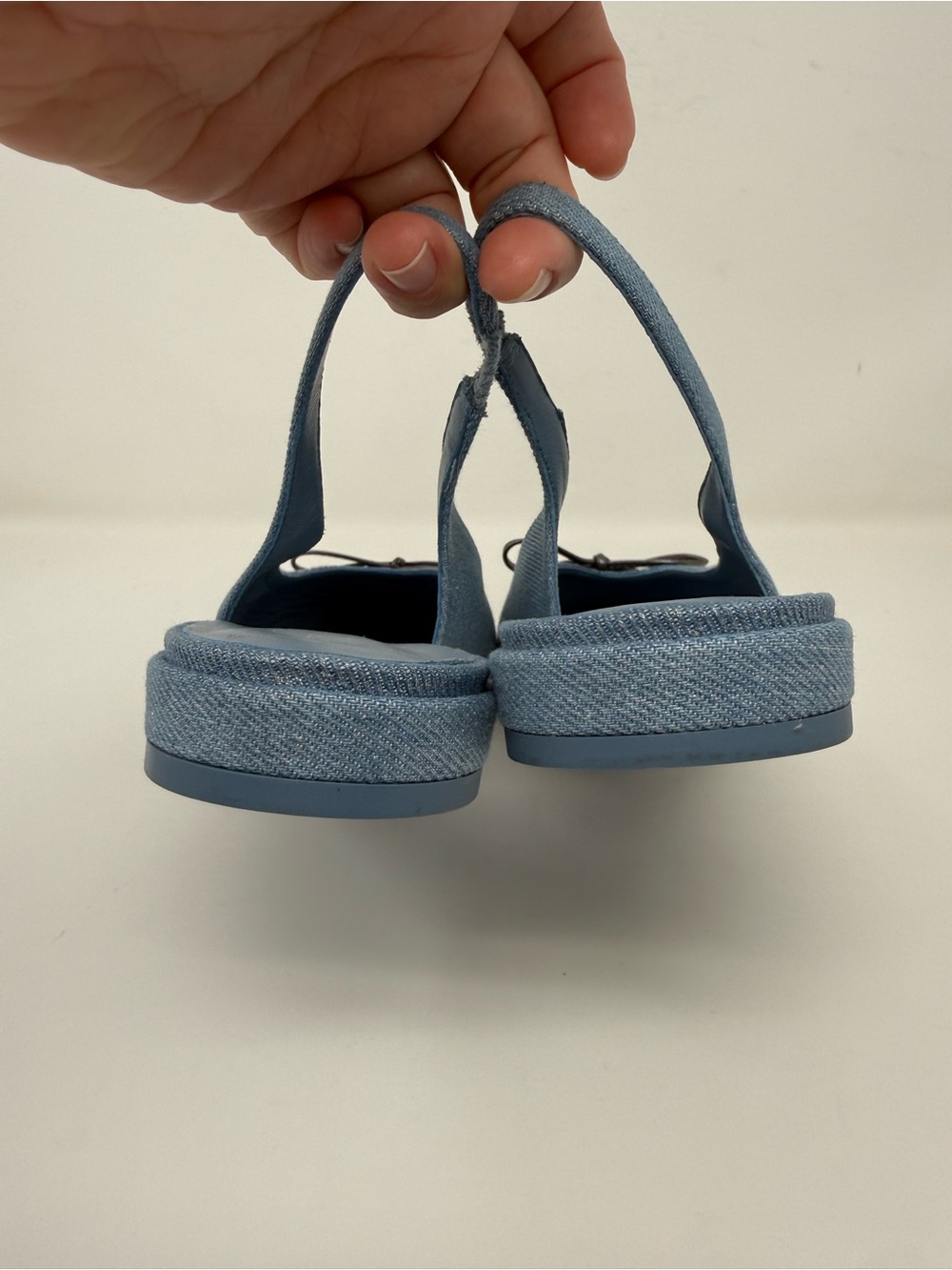 New Stuart Weitzman Sleek Bow Slingback Flat Metallic Denim Sz 7.5 - Picture 6 of 15